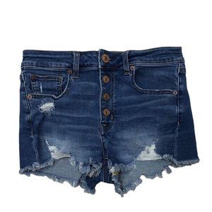 American Eagle Hi-Rise Shortie Shorts Distressed Stretch Button Fly